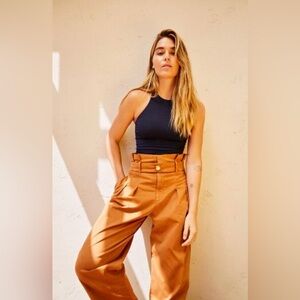 Free People Flow Away Cropped Barrel Paper Bag Pants Chestnut Brown Size 8